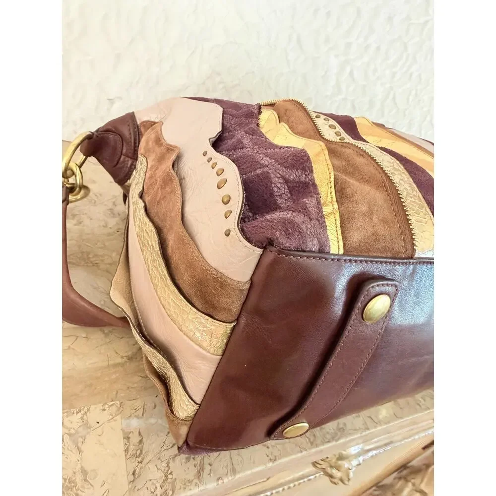 Limited edition Coach Vintahd Coach Suede Leather Patchwork Satchel shoulder Bag
